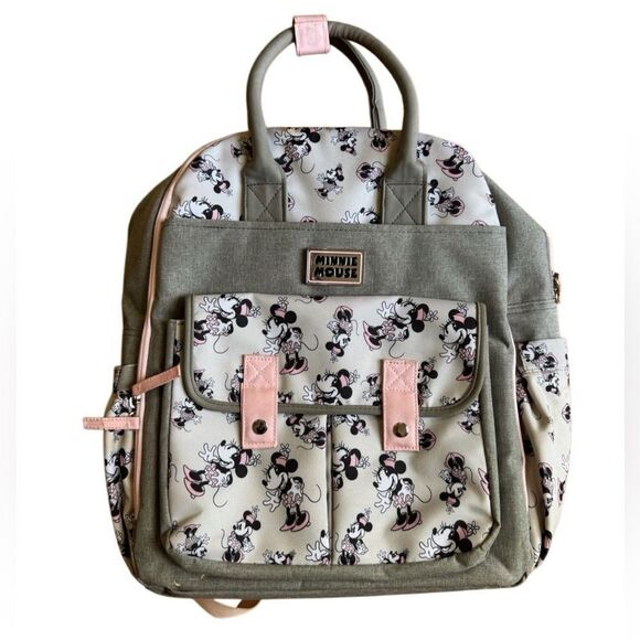 Disney Baby Minnie Mouse Multi-Pocket Diaper Bag Backpack- Grey and Pink - Picture 1 of 13